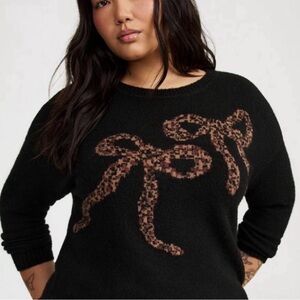 Torrid Black Sweater with Leopard Print Bows